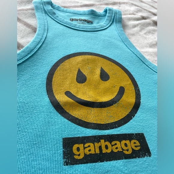 EUC, Garbage Band Tee Ribbed Crewneck Tank Top with Smiley Logo Size Small S Y2K - Picture 5 of 6